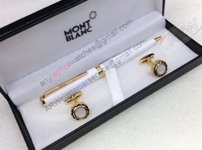 Replica Mont blanc Cruise White Ballpoint Pen and Cufflink Set - Mens Gift 